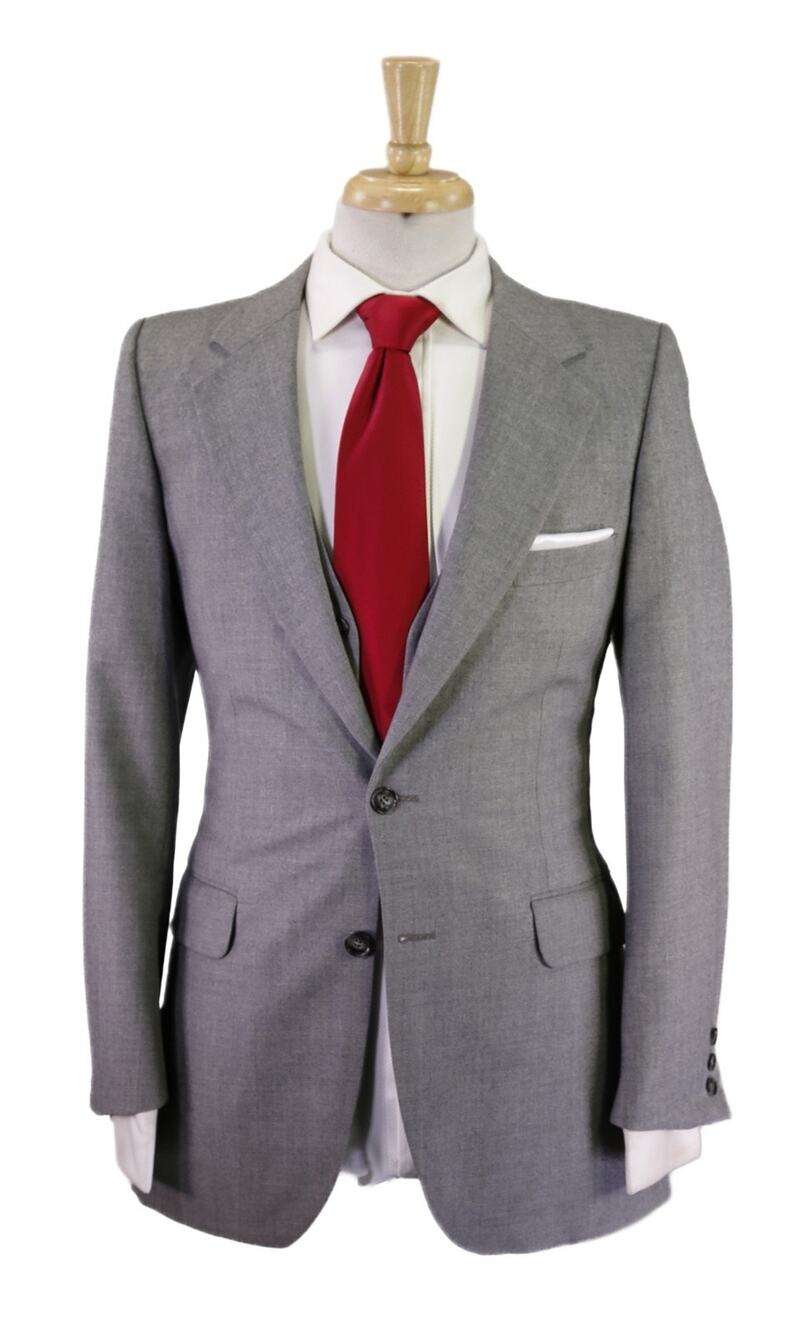 Yves Saint Laurent Vintage 1970's Solid Gray 3-Piece Wool 2-Btn Suit 36S
